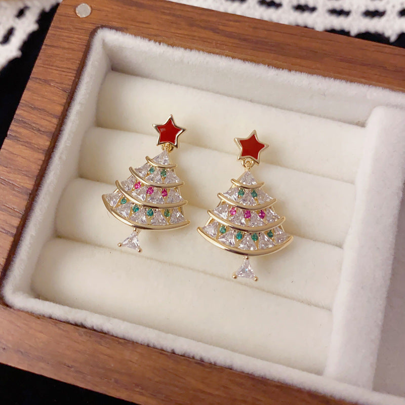 Festive Glow — Unique Sparkling Tree Drop Earrings