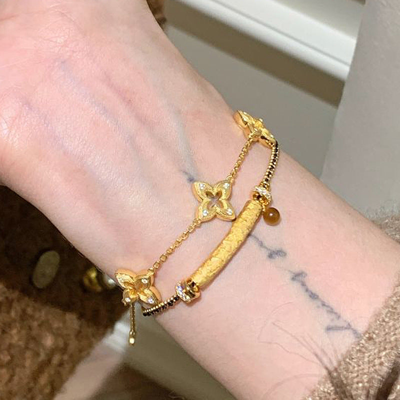 Midnight Smile — Vintage Tiger Eye Black Gold Necklace & Bracelet