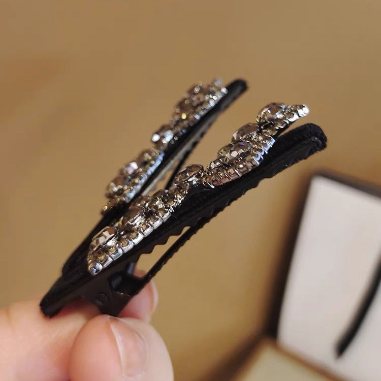 Black Velvet Crystal Bow Hair Clip