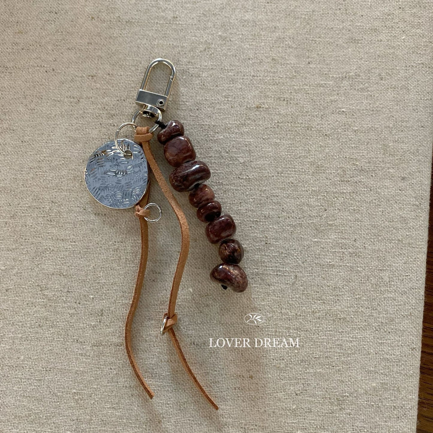 Stone Bead Feather Keychain