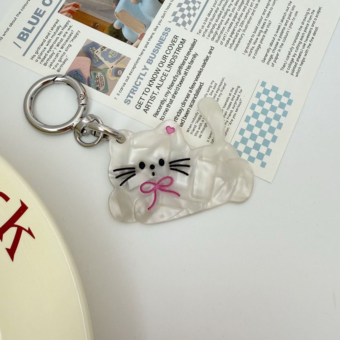 Cat Watermelon Acetate Comb Keychain
