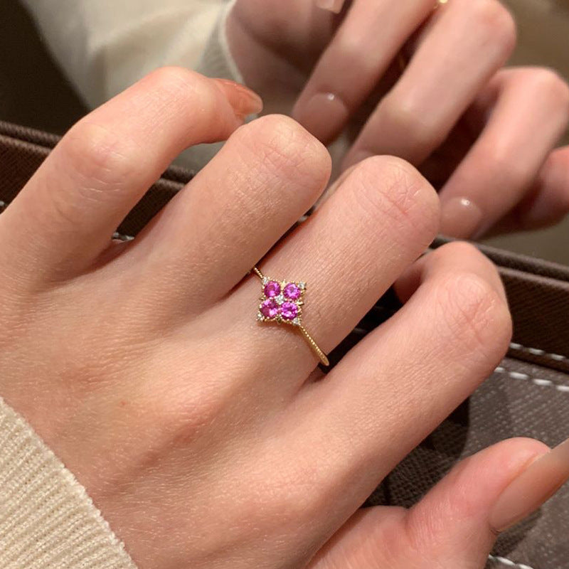 Violet Luck — Purple Gem Four-Leaf Clover Necklace & Adjustable Ring