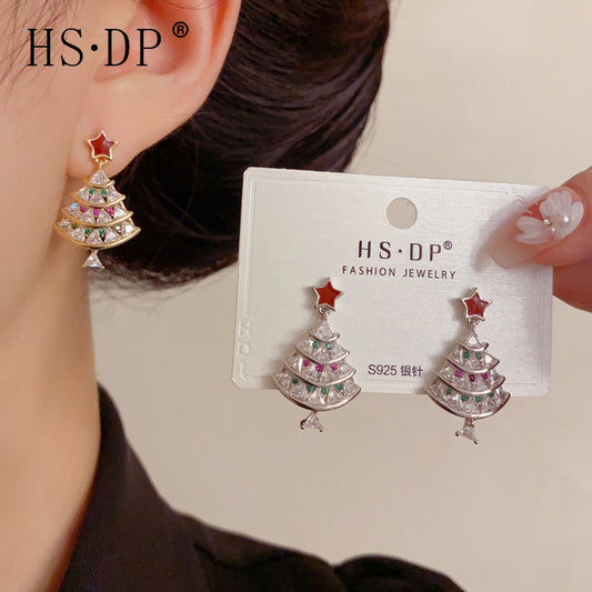 Festive Glow — Unique Sparkling Tree Drop Earrings