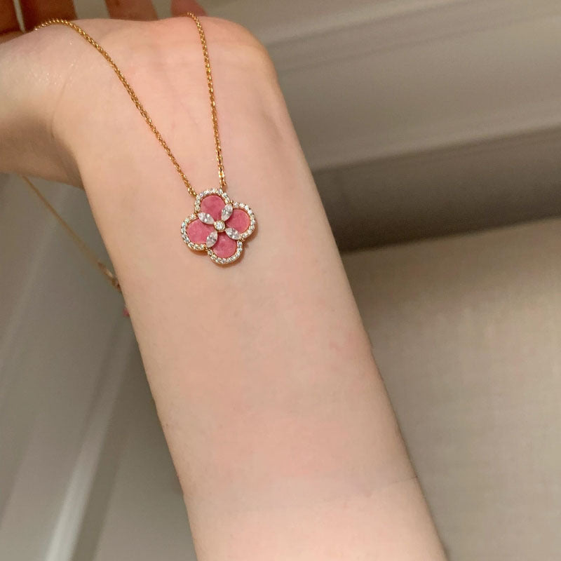 Rose Blush Vintage Clover Jewelry Set – Necklace, Bracelet & Earrings