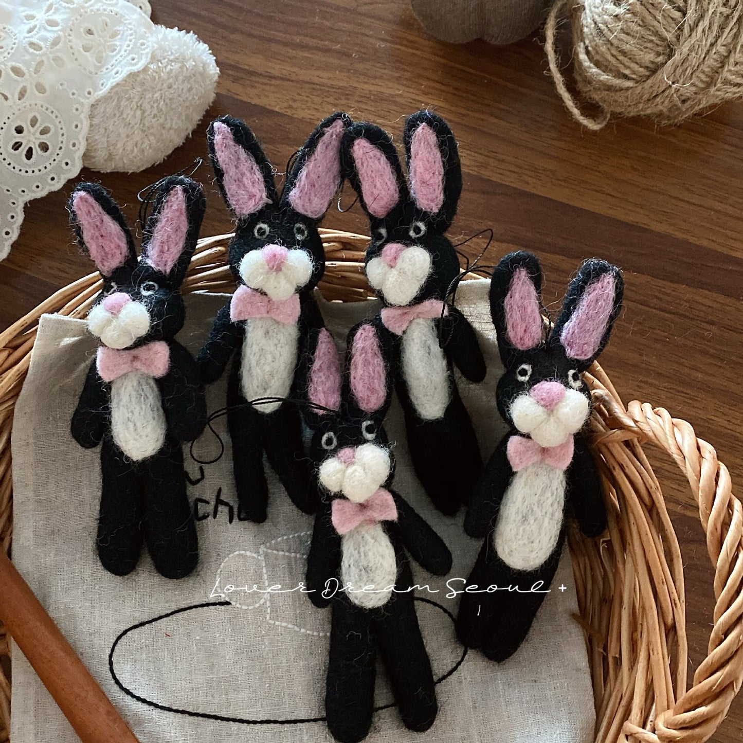 Wool Felt Bunny Keychain Charm