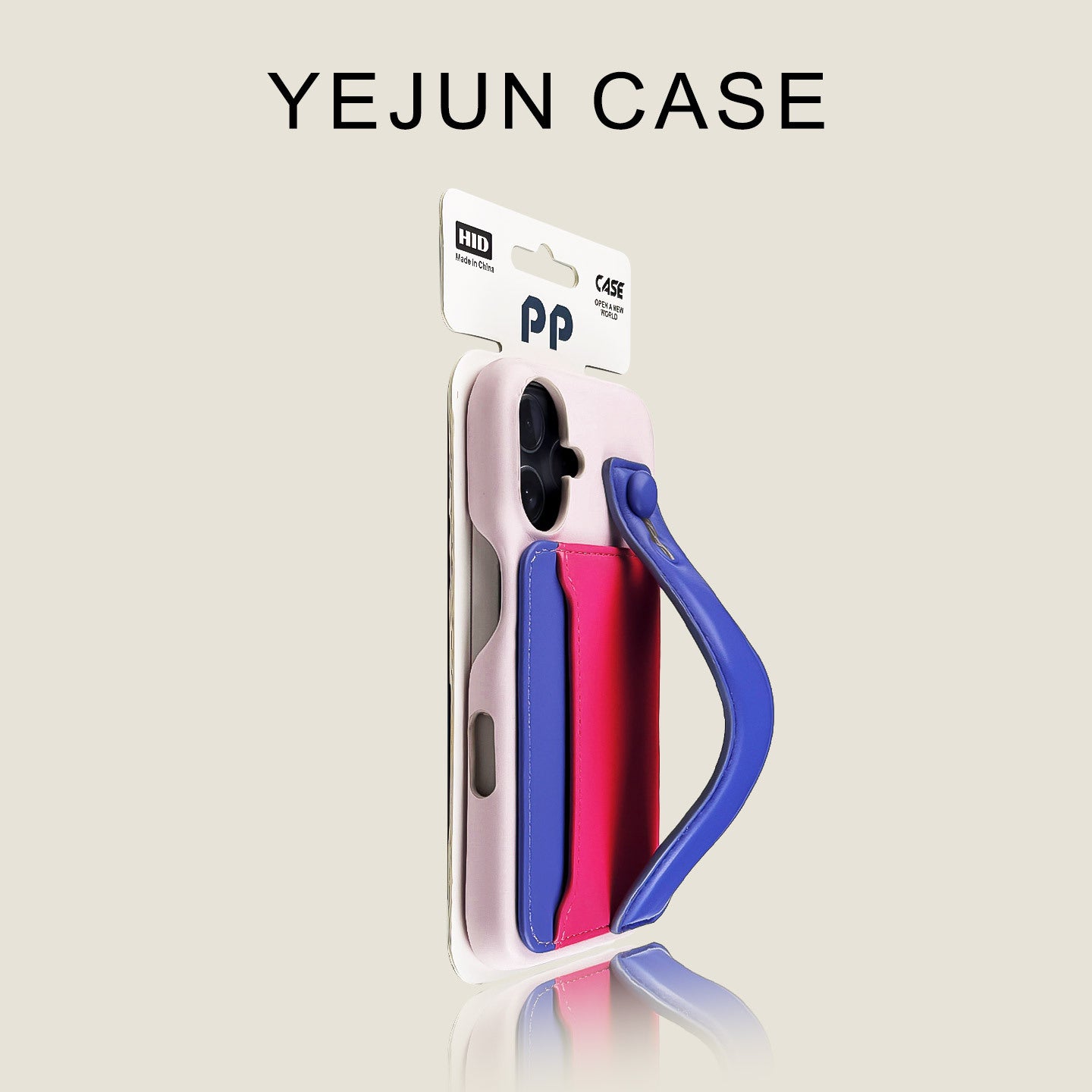 Color Block Magnetic Card Holder Wrist Strap iPhone Case
