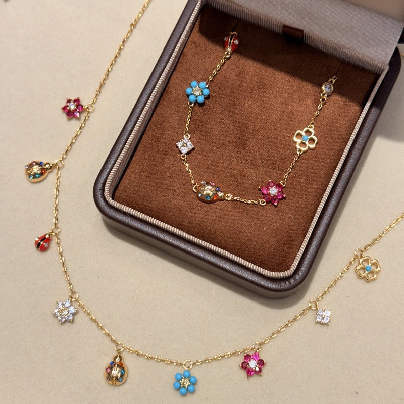 Colorful Flower Ladybug Jewelry Set