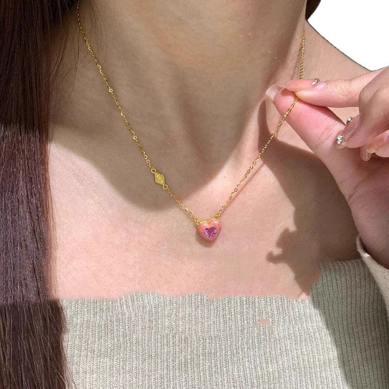 Sweetheart Glow — Pink Heart Pendant Necklace