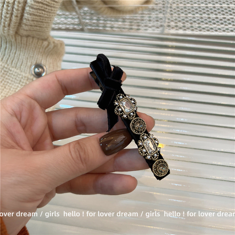 Black Camellia Pearl Bow Hair Clip