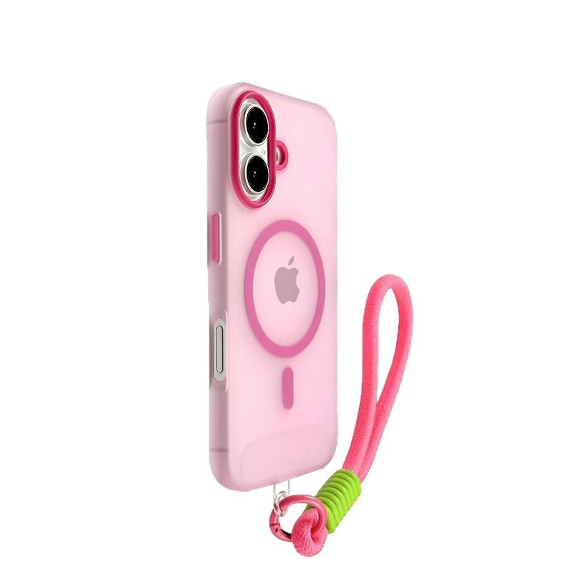 Color Block Magnetic Jelly iPhone Case with Wrist Strap