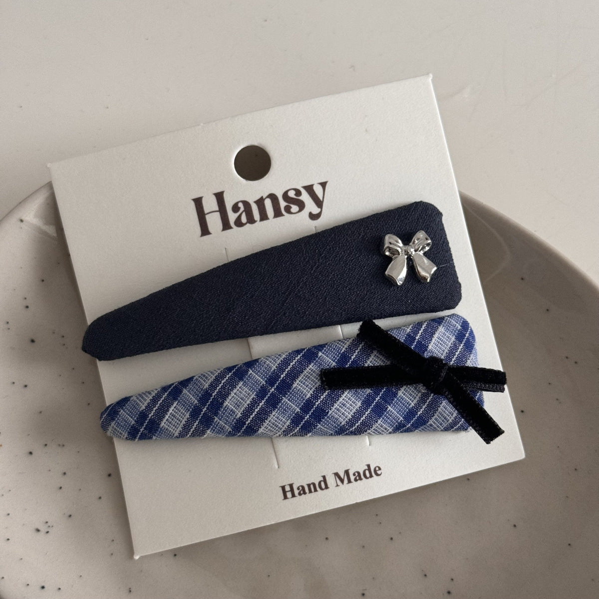 Blue-Gray Lace Plaid Hair Clip & Scrunchie