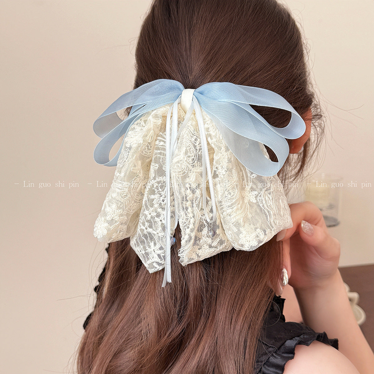 Polka Dot Bow Ponytail Clip