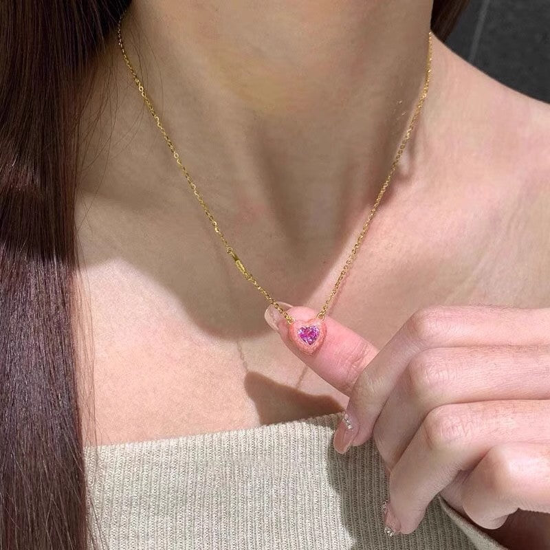 Sweetheart Glow — Pink Heart Pendant Necklace