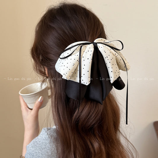 Polka Dot Bow Ponytail Clip