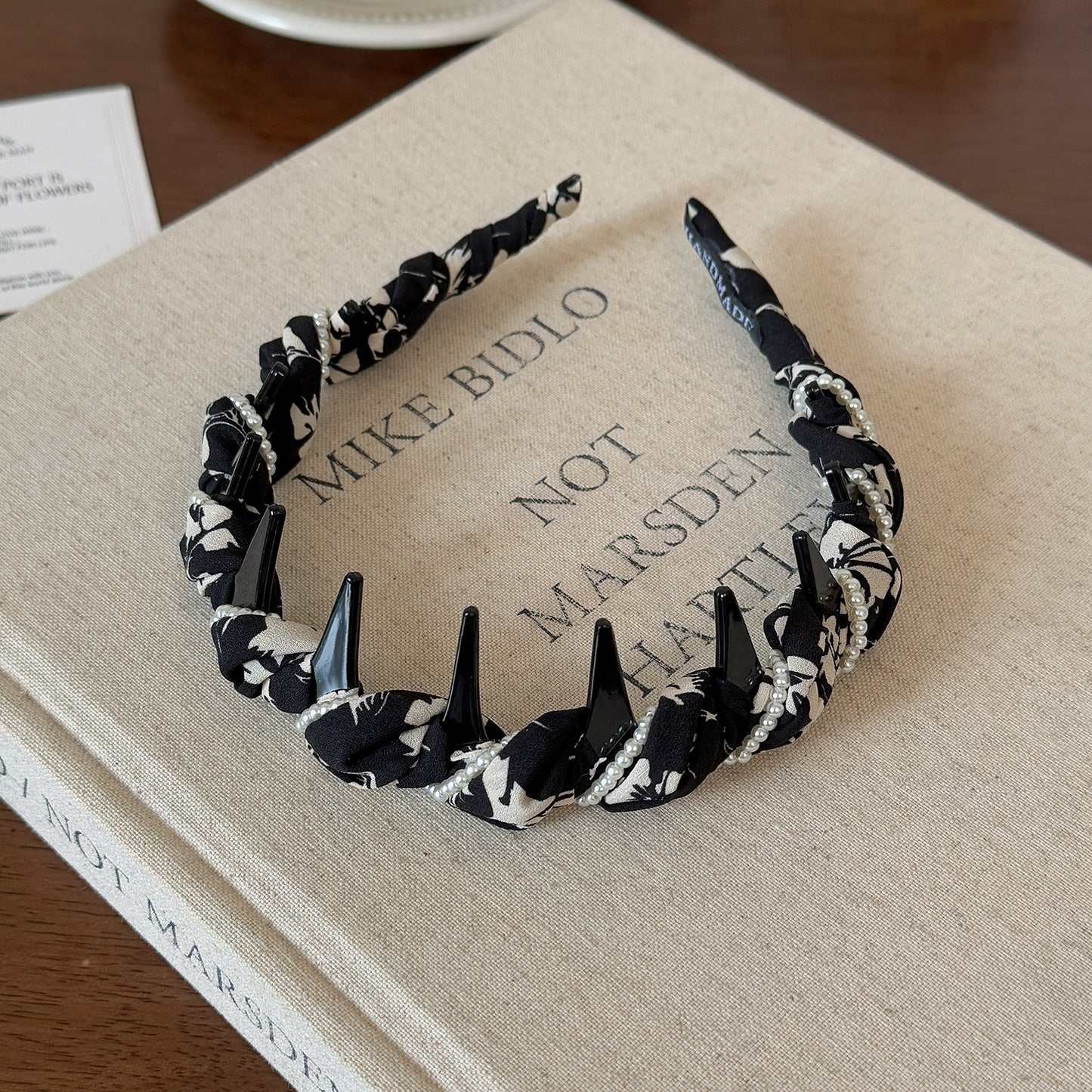 Pleated Pearl-Wrapped High-Top Headband