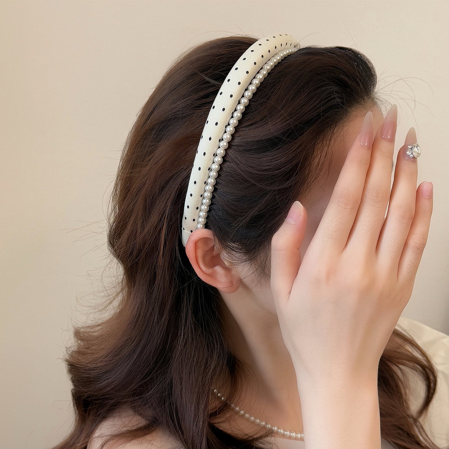 Black & White Polka Pearl Headband