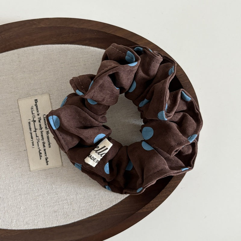 Brown & Blue Polka Dot Scrunchie