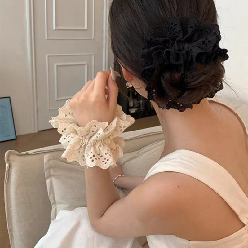 Embroidered Lace Ruffle Hair Tie