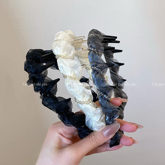 Pearl-Wrapped Mesh High-Top Headband