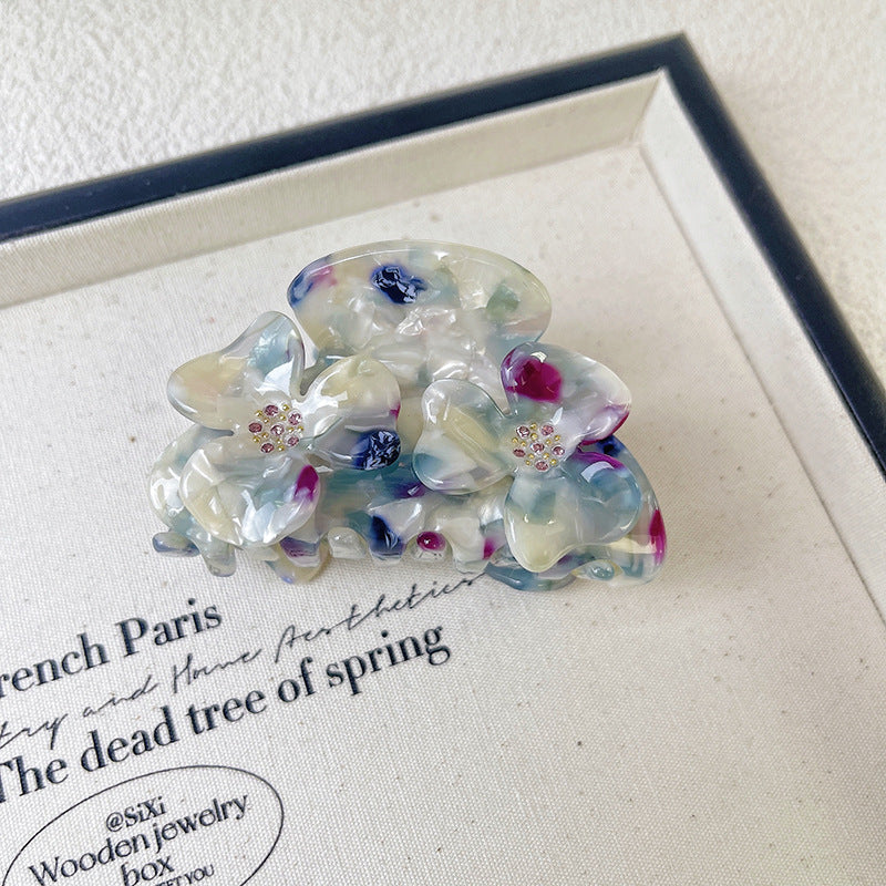 Floral Rhinestone Acetate Claw Clip