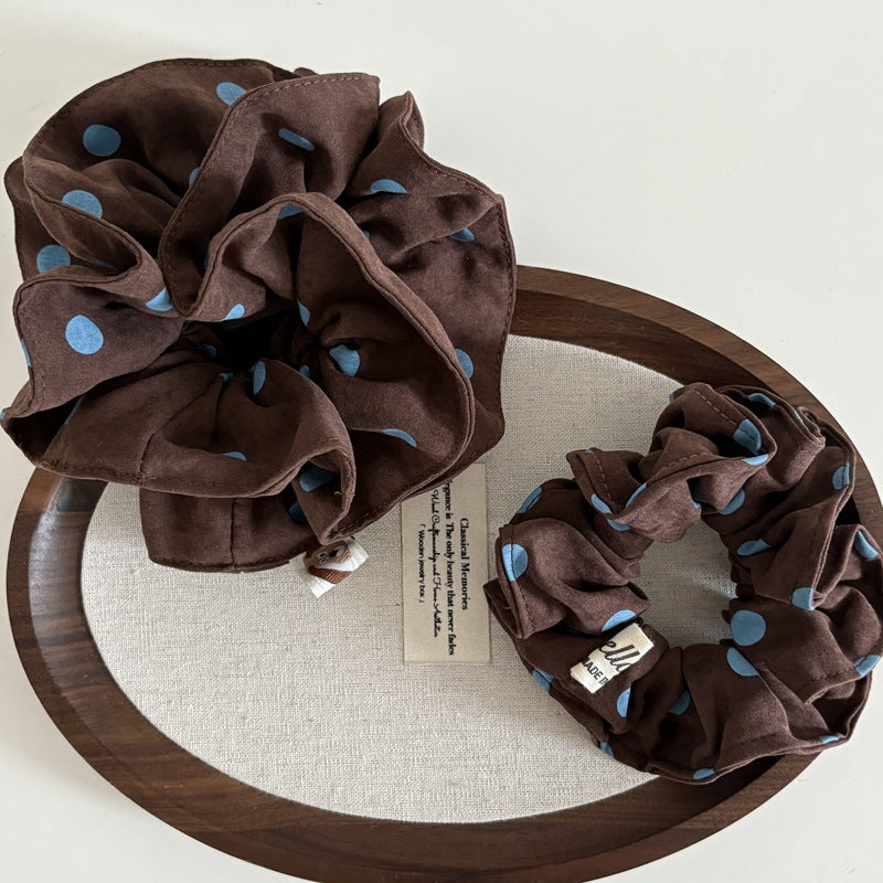 Brown & Blue Polka Dot Scrunchie