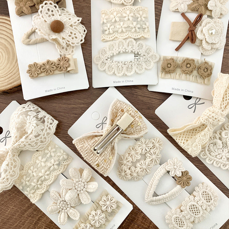 Milk Tea Lace Baby Hair Clip Set