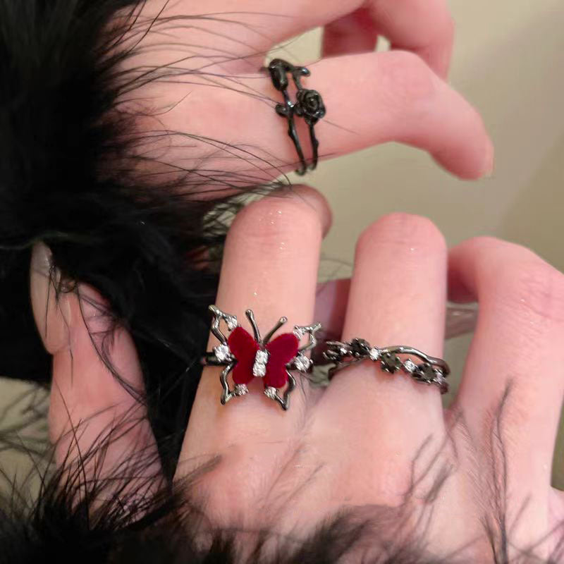 Gothic Butterfly Flower Ring