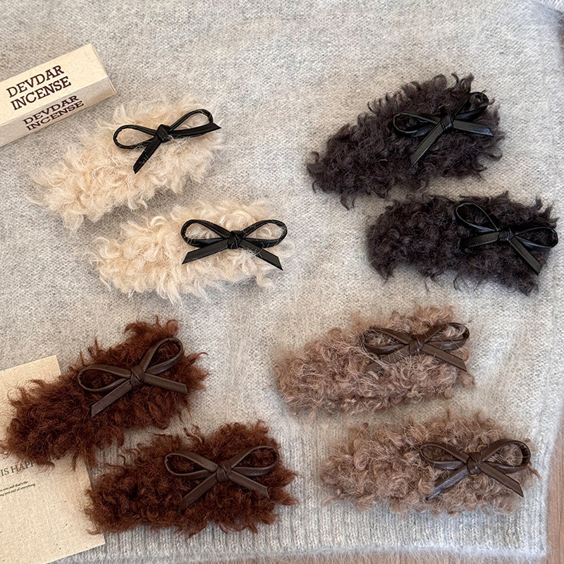 Cute Faux Shearling Bow Hair Clip