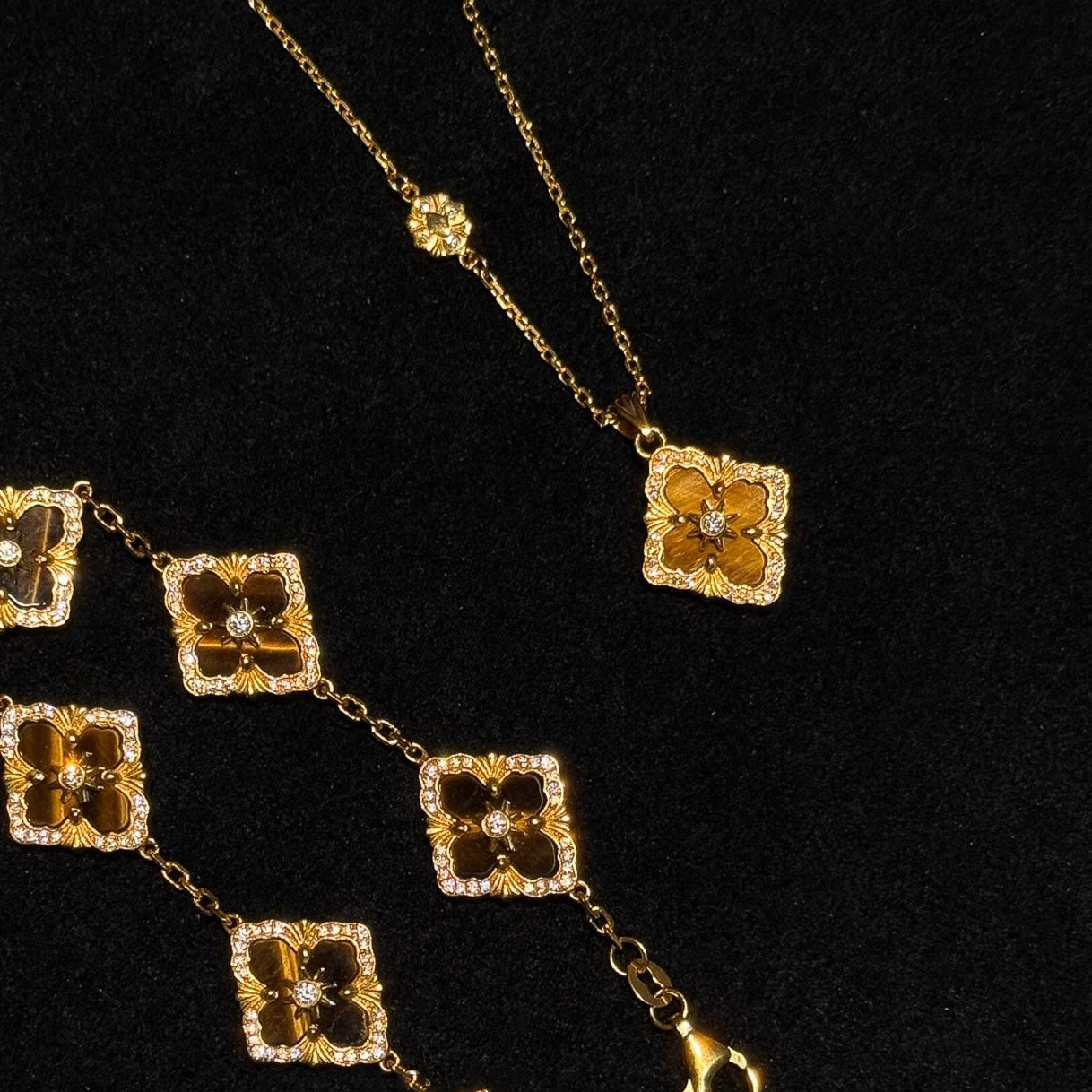 Fortune Clover — Tiger Eye Four-Leaf Clover Pendant Necklace