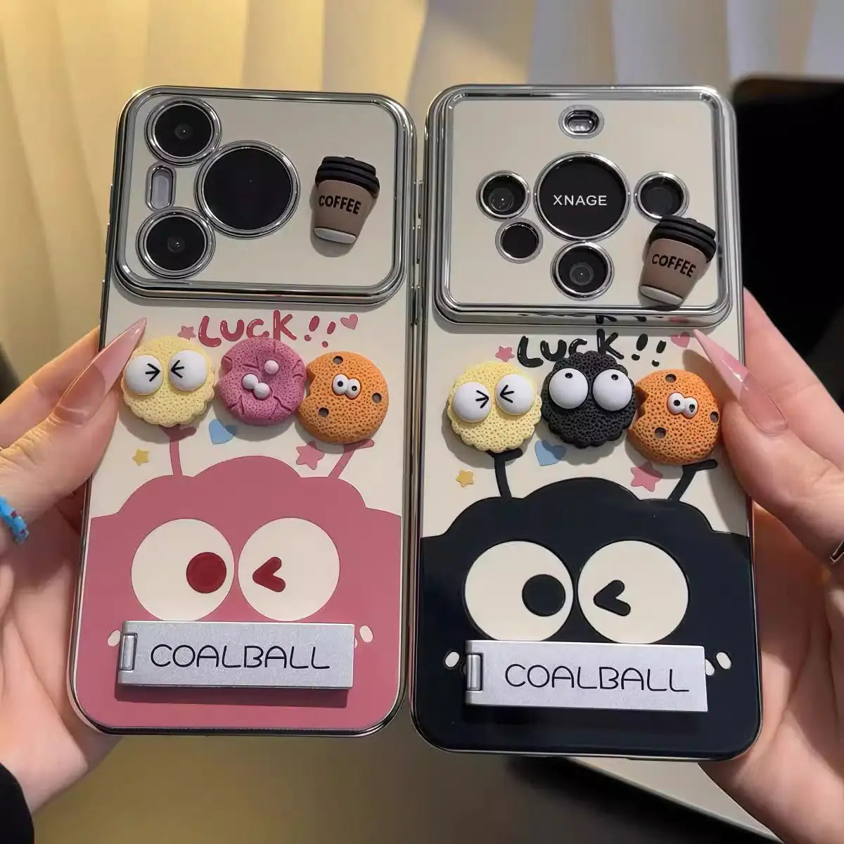 3D Plush Coalball & Coffee Mirror Stand iPhone Case
