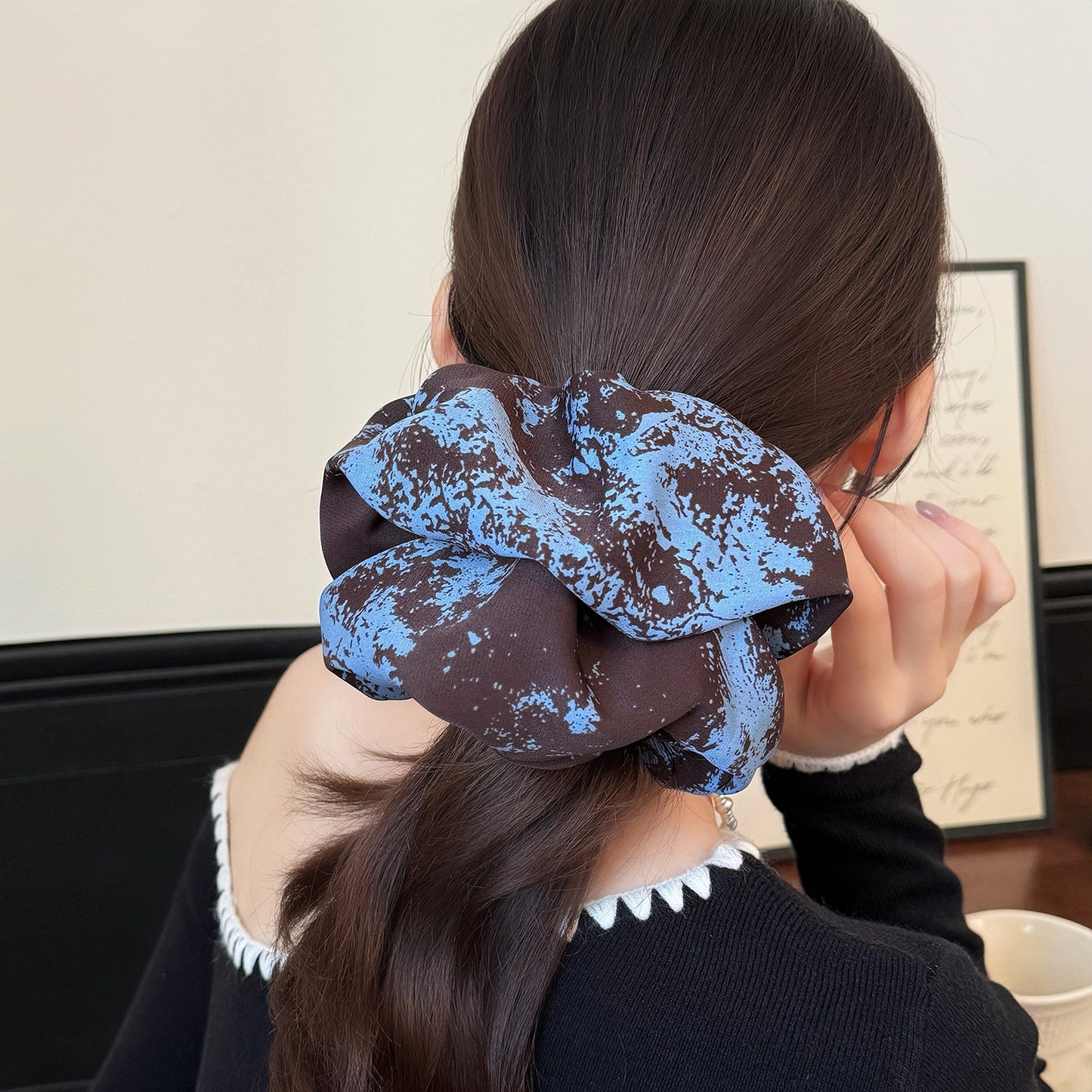 Forest Blue Floral Hair Scrunchie