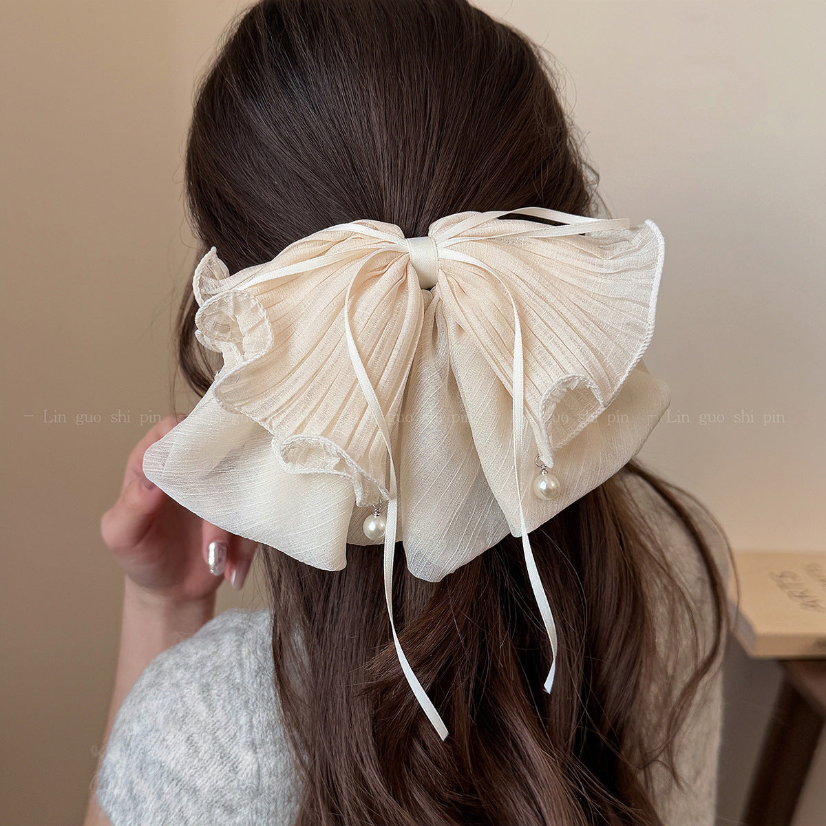 Polka Dot Bow Ponytail Clip