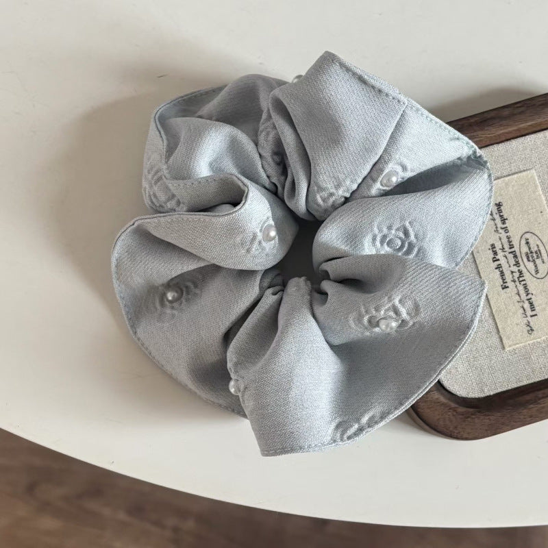 Embossed Floral Pearl Hair Scrunchie