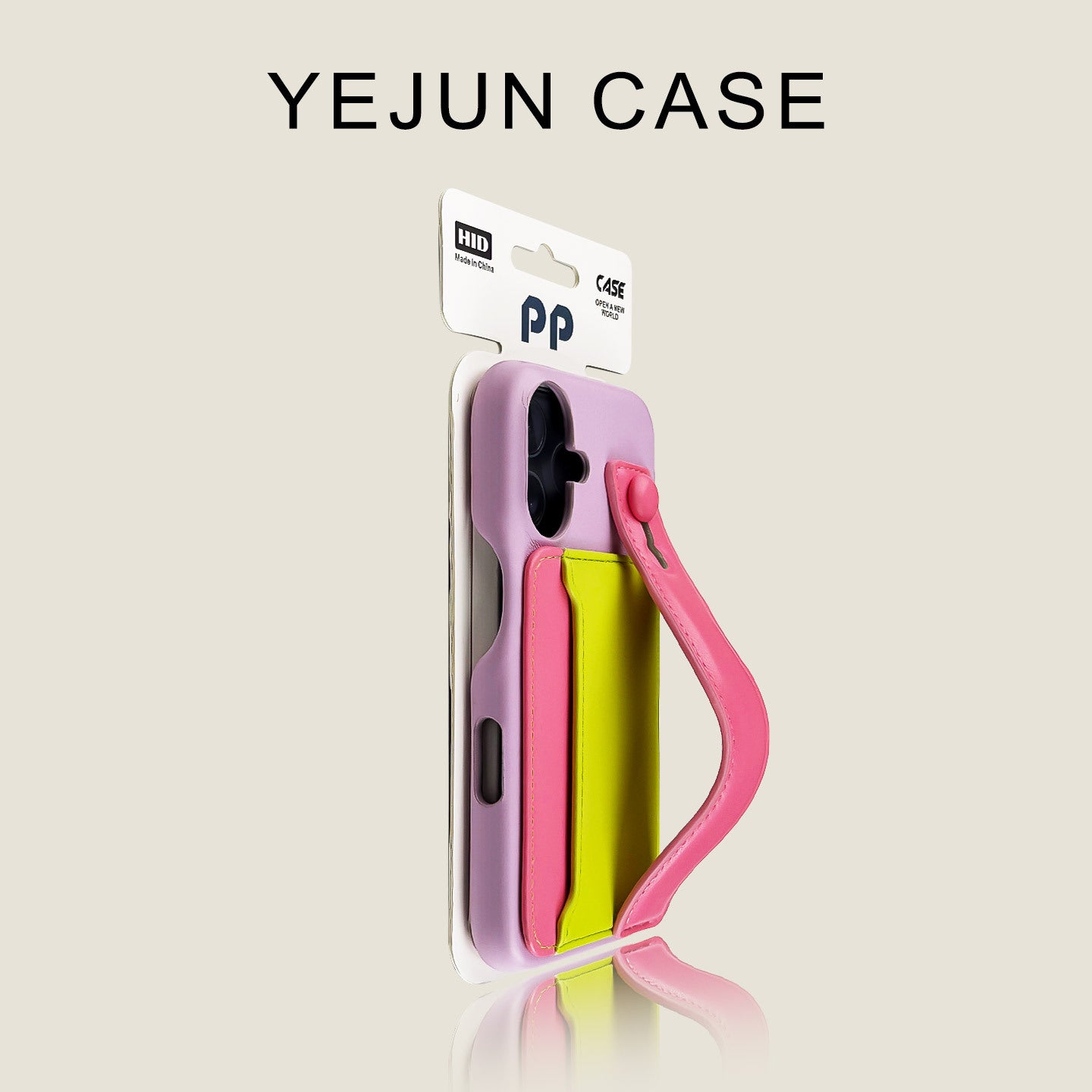 Color Block Magnetic Card Holder Wrist Strap iPhone Case