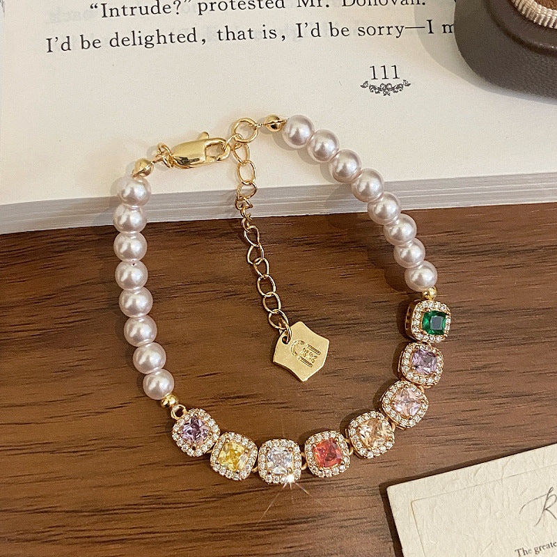 Candy Gleam – Colorful Square Zircon & Manta Pearl Bracelet