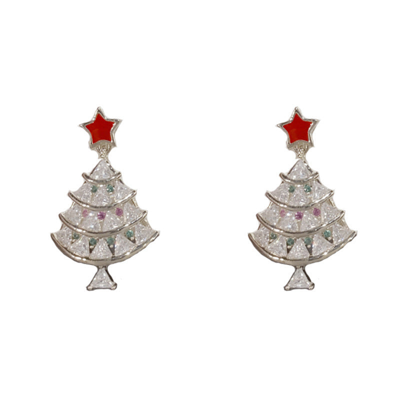 Festive Glow — Unique Sparkling Tree Drop Earrings