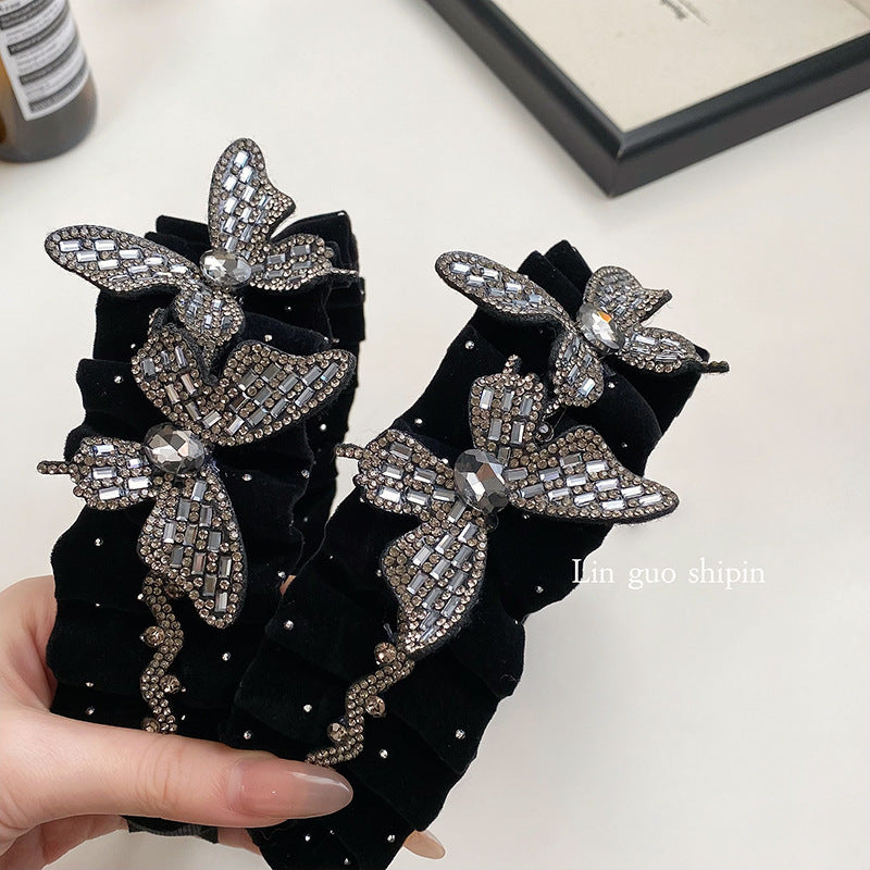 Black Pleated Bow High-Top Headband