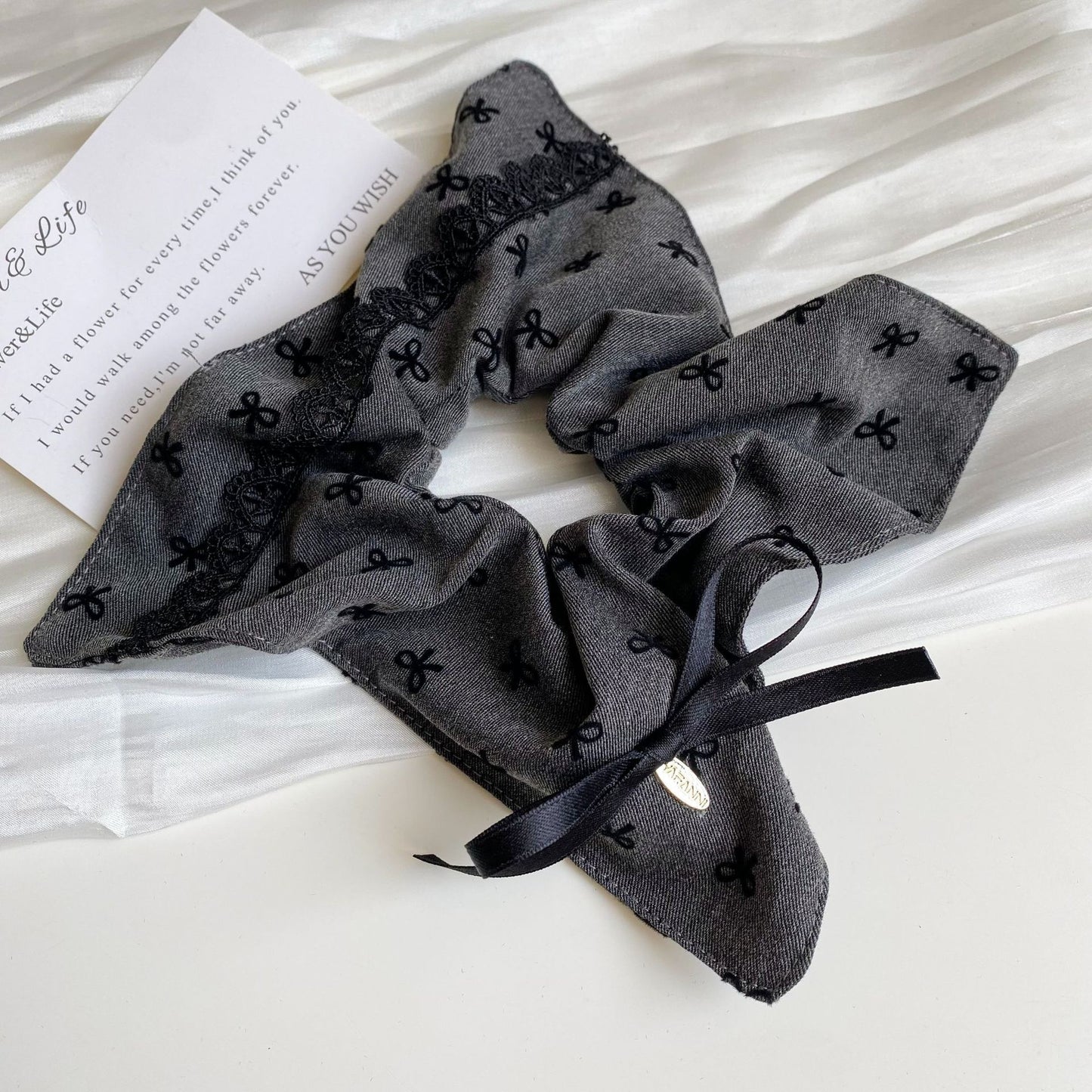 Gray Bow Fabric Hair Scrunchie