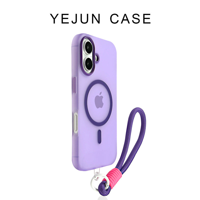 Color Block Magnetic Jelly iPhone Case with Wrist Strap