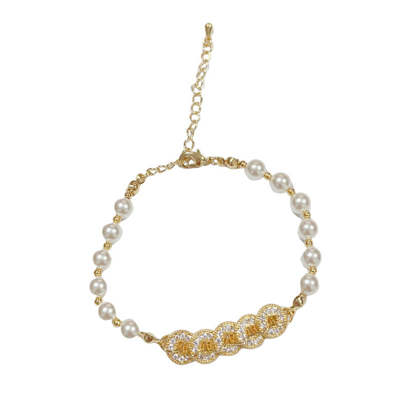 Lunar Charm – Zircon Coin Pearl Bracelet