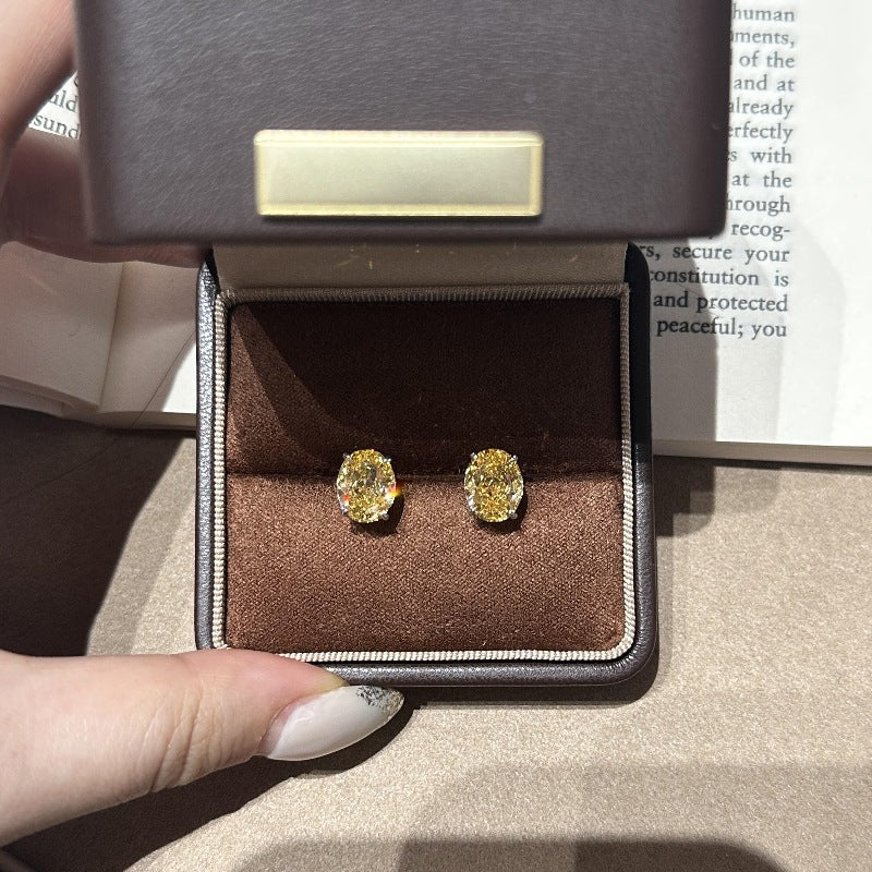 Golden Dawn Gem — S925 Silver Yellow Diamond Oval Stud Earrings