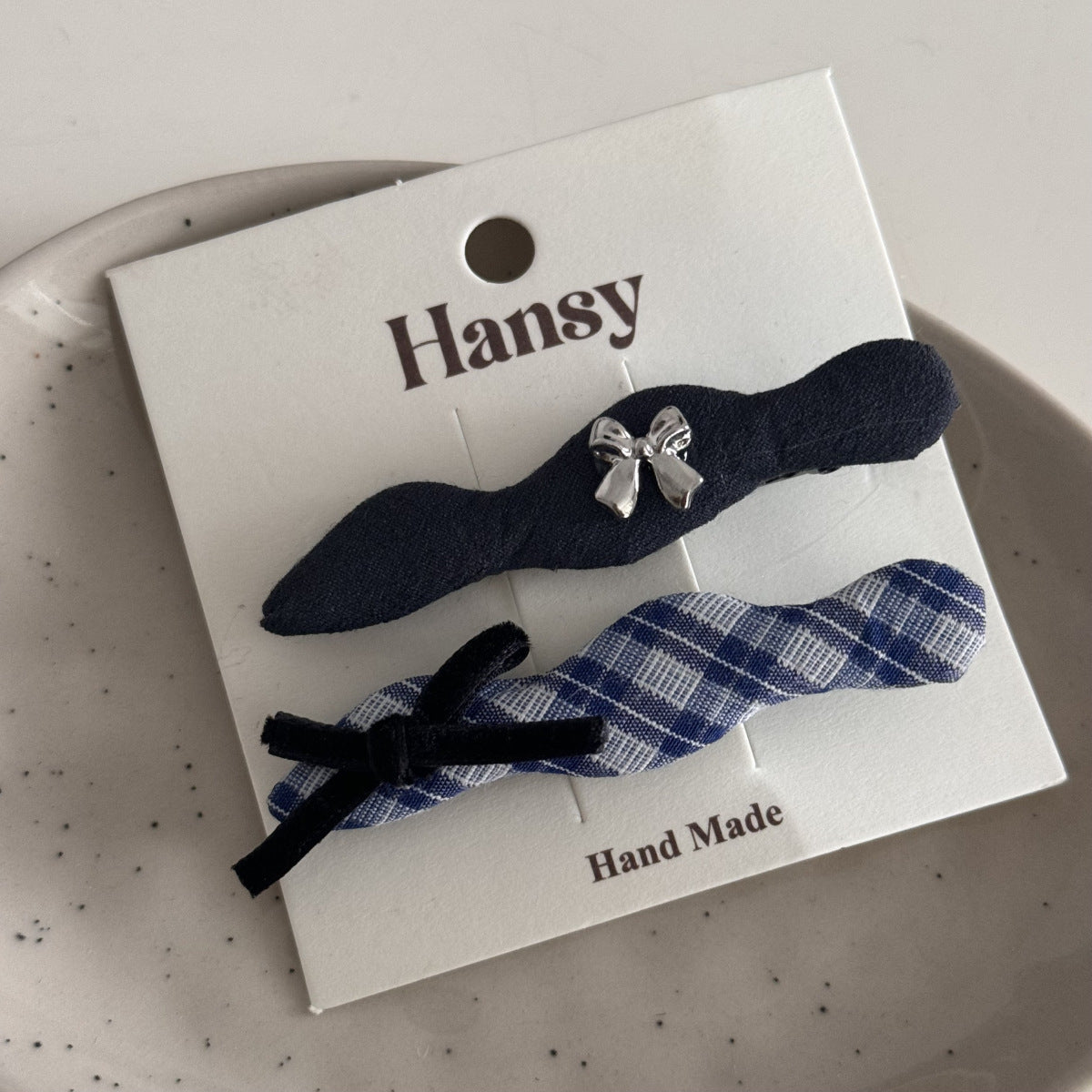 Blue-Gray Lace Plaid Hair Clip & Scrunchie