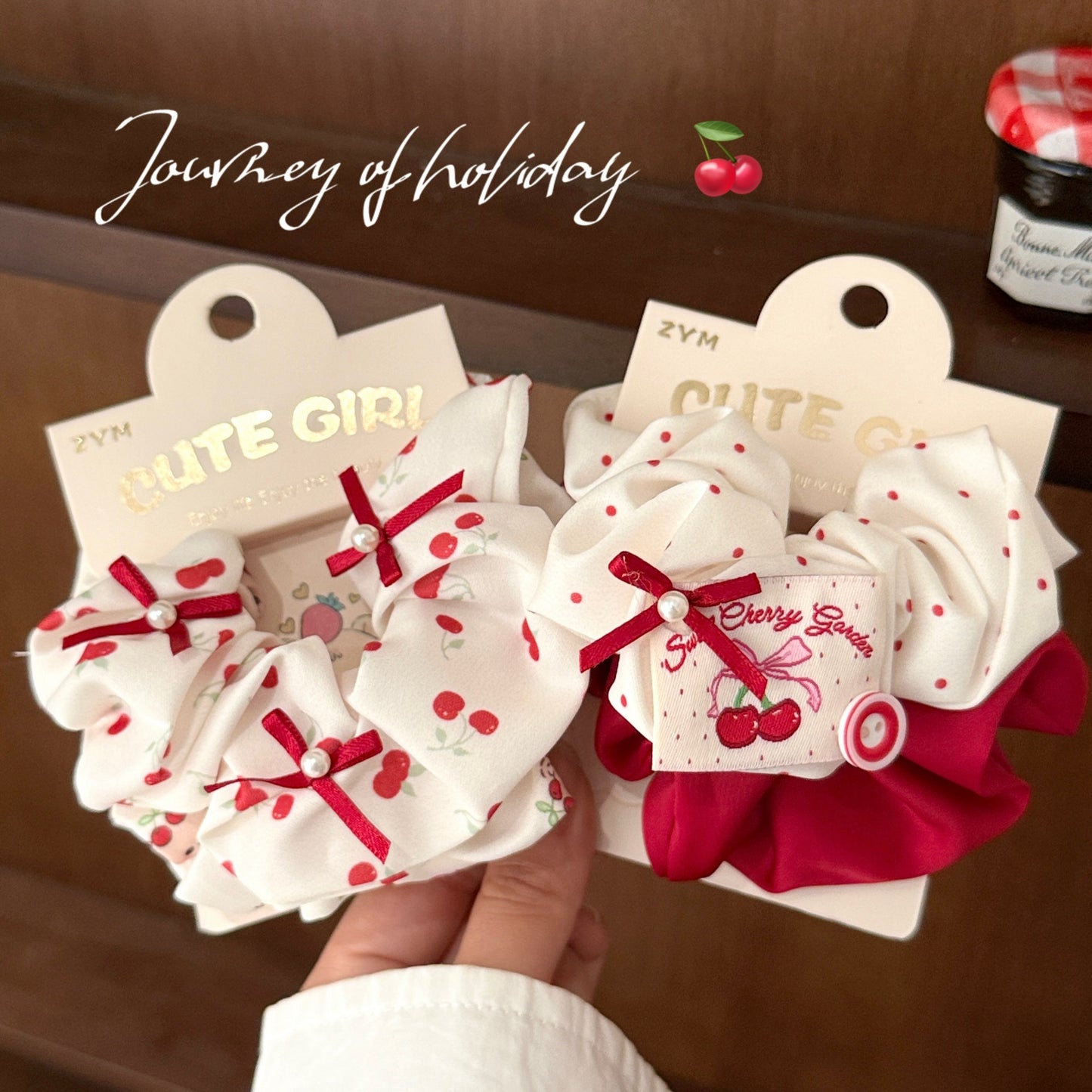 Red Cherry Bow Hair Scrunchie