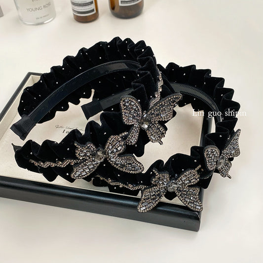 Black Pleated Bow High-Top Headband