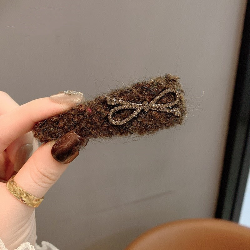 Knitted Bow Rhinestone Hair Clip