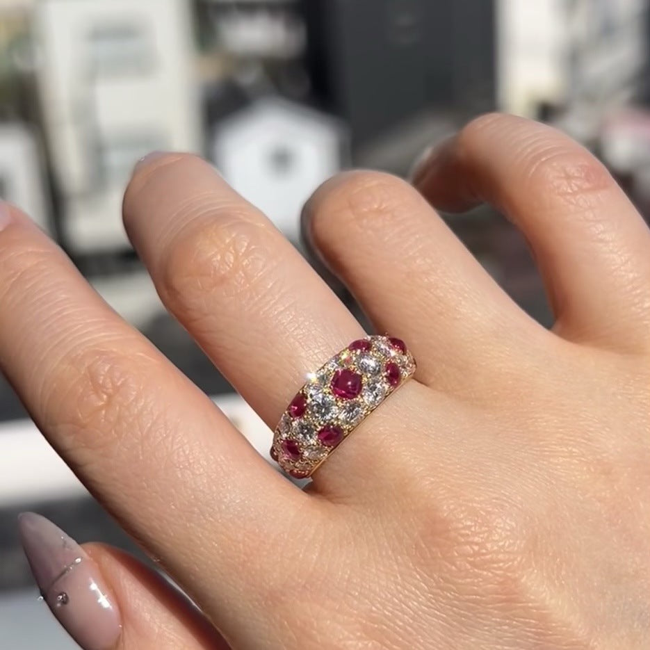 Crimson Aura – Ruby Zircon Full Diamond Ring