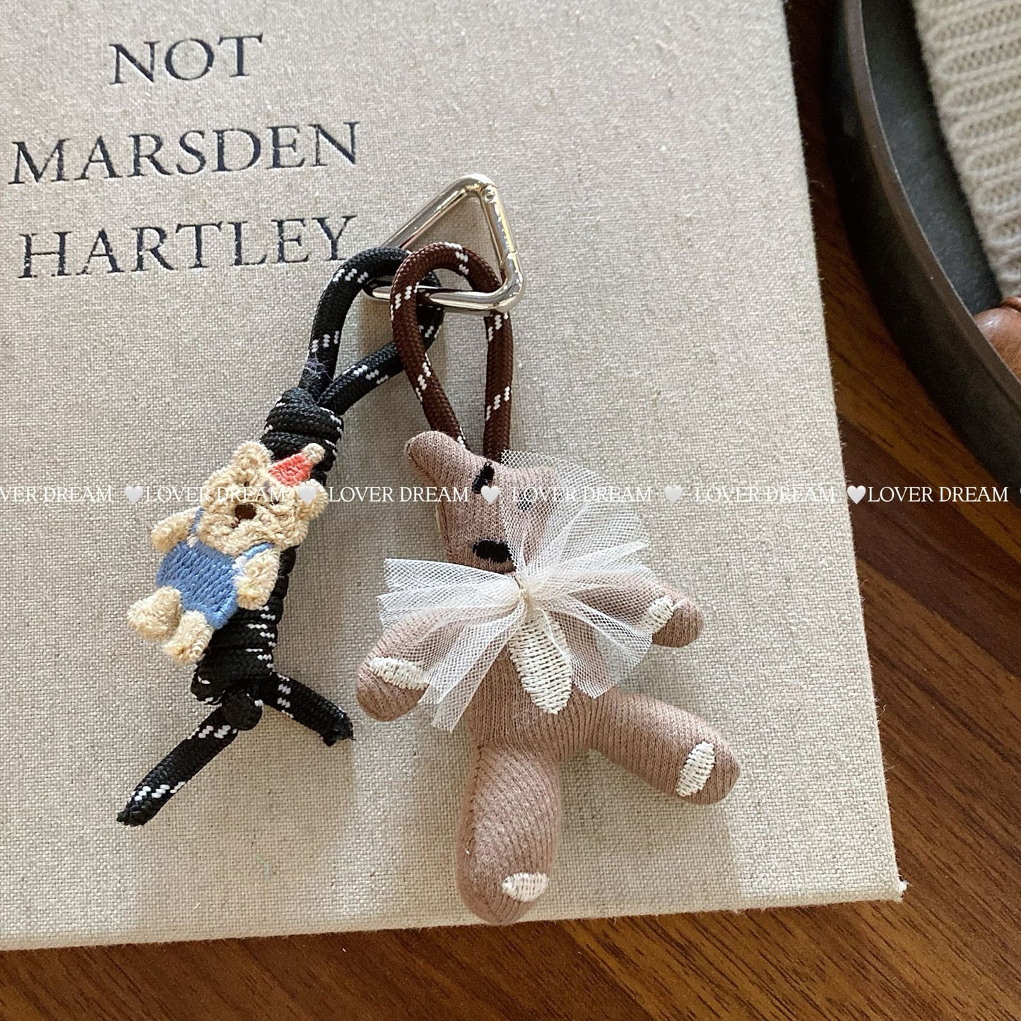 Fuzzy Bear Heart Lanyard Keychain