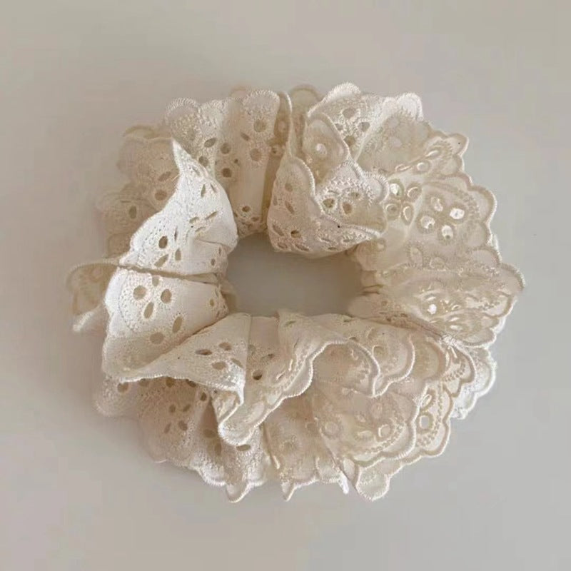 Embroidered Lace Ruffle Hair Tie