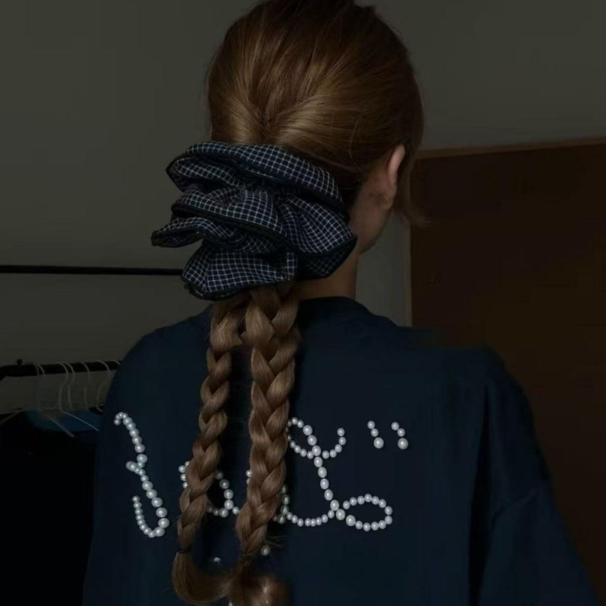 Blue Plaid Oversized Scrunchie