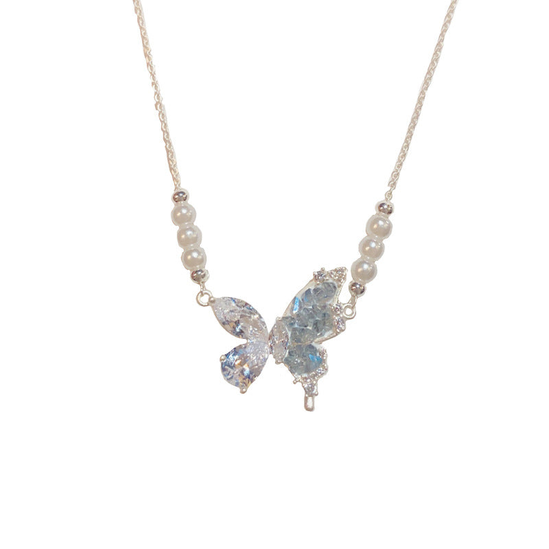 Azure Flutter — Blue Crystal & Pearl Necklace
